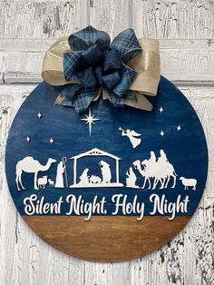 Whether you want to DIY or have it delivered ready to hang this stunning door hanger is the perfect way to display the True Reason for the Season. Listing photo is 20" Diy Winter Door Hanger, Winter Door Hanger, Silent Night Holy Night, Round Door Hanger, Winter Door, Laser Cut Ideas, Diy Winter, Round Door, Winter Ideas