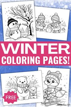 four winter coloring pages with the text free