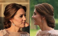 See how the Duchess of Cambridge, formerly Kate Middleton, styled Jenny Packham's blush pink gown for EACH fundraiser in Norfolk & her diamond jewelry. Kate Middleton Updo, Düşes Kate, Herzogin Von Cambridge, Wedding Hairstyles And Makeup, Kate Middleton Hair, Long Hair Wedding Styles, Hair Updo