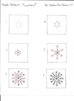 four squares with snowflakes drawn on them, and one has the same pattern