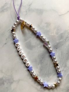 Lilac wax cord strung with imitation pearl beads, accented throughout with a mix of gold plated and pastel stars, and one iridescent star for good measure. Pastel Stars, Preppy Jewelry, Indie Jewelry, Easy Diy Jewelry, Gold Lettering