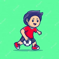 a cartoon boy playing with a soccer ball