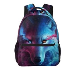 New Galaxy Wolf Universe Lightweight Backpack Polyesters Canvas Adjustable Padded Shoulder Straps Open Mesh Side Pockets Outside Zip Pocket Inside Zip Pocket Inside 2 Open Pockets Color: Misc Blue Pink Red Size: 16” X 11.5” X 8” Thank You For Visiting My Closet See Pictures For More Details Wolf Backpack Cursed Ads, Wolf Backpack, Senior Backpacks, Ombre Bag, Neutral Vibes, Galaxy Backpack, Galaxy Wolf, Vera Bradley Backpack Campus, Coach Diaper Bag