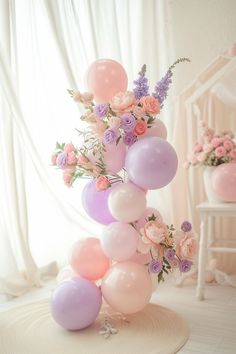 Pink And Lavender Baby Shower Ideas, Blooming Baby Shower Theme, Baby In Bloom Balloon Arch, Garden Party Balloons, Baby In Bloom Decor, Balloons Without Helium, Baby In Bloom Baby Shower Theme, Decorating With Balloons, Baby In Bloom Shower Ideas