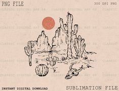 an image of a desert scene with cactuses and cacti in the background