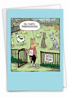 a card with an image of dogs on the fence and one saying, oh that's bmafraggins