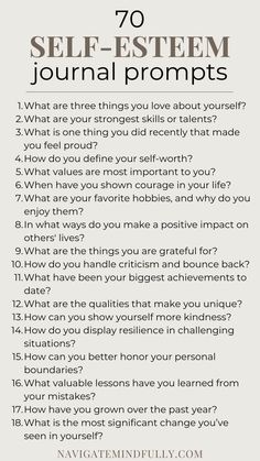 journal prompts for self-esteem Daily Journal Prompts For Self Discovery, Night Journal Prompts, Mindfulness Journal Prompts, Journal Questions, Journal Inspiration Writing, Journal Lists, Healing Journaling, Guided Journal