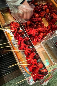 the food is being prepared and ready to be eaten at the buffet or barbeque