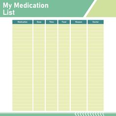 a printable medication list with the words, my medication list and an arrow on it