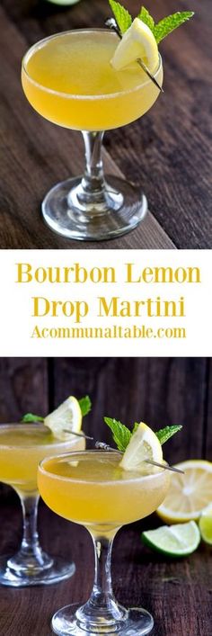 bourbon lemon drop martini with lime garnish on the rim and in coupe glasses