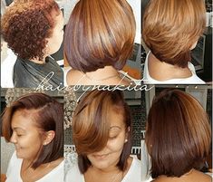 High Low Bob Haircut, Low Bob Haircut, Blonde And Black Bob, High Low Bob, Colored Hairstyles, Natural Hair Haircuts, Natural Hair Blowout, Highlight Ideas