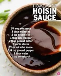 how to make homemade hoisin sauce in a bowl with instructions on the side