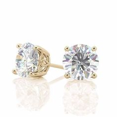 These beautiful Moissanite stud earrings feature a beautiful vintage scroll design setting. Latest Earrings Design, Earrings 2023, Screw Posts, Delicate Gold Jewelry, Aesthetic Earrings, Diamond Pendants Designs, Diamond Earrings Design, Vintage Stud Earrings, Gold Diamond Earrings Studs