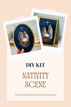 two pictures with the words diy kit nativity scene