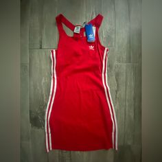 Nwt Adidas Racerback Dress Sporty/Chic Style Dress Red W/ White Stripes Built In Sports Bra Make An Offer! Sporty Adidas Cotton Dress, Sporty Racerback Dresses For Spring, Sporty Cotton Mini Dress, Red Stretch Cotton Dress, Summer Stretch Adidas Dresses, Adidas Cotton Summer Dress, Adidas Cotton Dress For Summer, Summer Cotton Adidas Dress, Summer Cotton Dress By Adidas