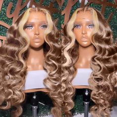 Wigs Blonde Black Women, Frontal Hairstyles Highlights, Finger Wave Lace Front Wig, 613 Wig With Brown Highlights, Strawberry Blonde Wig Black Women, Brown Ombre Lace Front Wig, 613 With Brown Roots Wig, Honey Blond Wigs, Skunk Stripe Wig