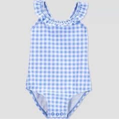 Nwt Carter's Baby Girl One Piece Swimsuit Blue Gingham Plaid Ruffle Bow Size 3m Pool And Beach, Swimsuit Blue, Baby Swimsuit, Baby Swimwear, Carters Girl, 1 Piece Swimsuit, Ruffle Swimsuit, Kids Pattern, Carters Baby