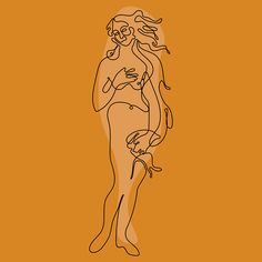 a line drawing of a woman holding a cell phone