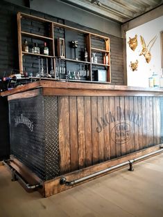 the bar is made out of wood and metal