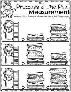 the princess and the pea measurement worksheet for students to practice their math skills