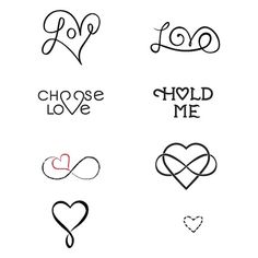 four different types of love stickers on a white background with the words choose, hold me