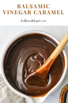 bowl of peanut butter balsamic caramel Apple Pie Bake, Butter Caramel Sauce, Butterscotch Sauce Recipes, Vegan Gf Recipes, Ice Cream Sauce, Peanut Butter Caramel, So Much Food, Apple Cider Caramels