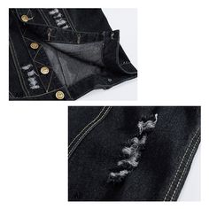 Motorcycle Enthusiasts! Want to create a layered outfit? Distressed Black Denim Vest is a good choice for you. Because wearing a denim vest will expose your underlying shirt or top. An elegant design denim vest, also suitable for parties, outside activities, dates, business work, and other casual occasions in all seasons. Features: 80% cotton, 20% polyester, feel soft and comfortable Retro Buttons front closure Turn-down collar Twin front chest pockets with stud fastening Summer Black Denim Vest For Streetwear, Spring Black Denim Vest, Black Denim Vest For Summer, Edgy Black Denim Vest, Black Denim Vest For Fall, Black Denim Casual Vest, Casual Black Denim Vest, Black Denim Vest, Busy At Work