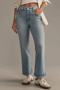 Denim, decoded: This fall, we’re digging denim in every corner of our closet, featuring a cropped bootcut style, gap-proof waistband, and an ultimate sculpting fit. | Legs Mid-Rise Cropped Mini Boot Jeans by Good American in Blue, Women's, Size: 24W, Polyester/Tencel/Ecovero at Anthropologie Boot Jeans, Good American, Jeans And Boots, Mid Rise, Gap, Anthropologie, Top Brands, Size 12, Size 2