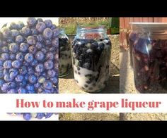 three jars filled with blueberries and other things to make it look like they are made from grapes