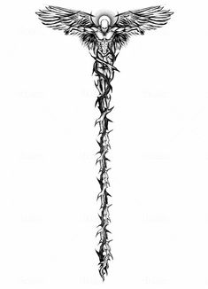 a drawing of a cross with wings on it