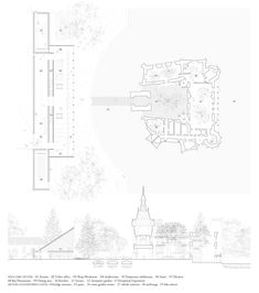 an architectural drawing shows the floor plan for a building with two stories and three floors