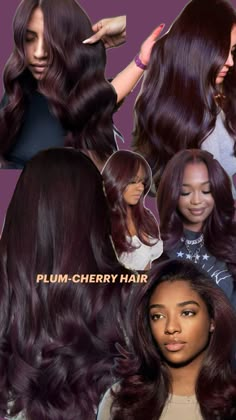 Red Tone Hair, Plum Brown Hair, Cute Hairstyles Natural Hair, Cute Hairstyles Natural, Igora Hair Color, Dark Cherry Hair, Glow Up Hair, Purple Black Hair