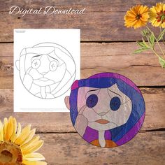 a paper cutout of a girl and sunflowers on a wooden table with the text digital download