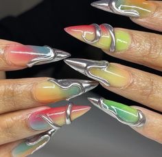 Poison Ivy Nails, Simple Short Nail Designs, Nail Art Design 2023, Bubble Nails, Hippie Nails, Long Stiletto, Modern Nails