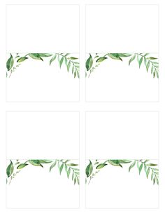 four place cards with green leaves on them