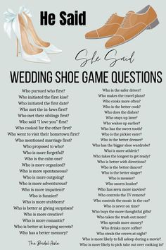 the wedding shoe game question is shown in this poster