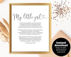 the bridesmaid poem printable on a white background with gold frame and confetti