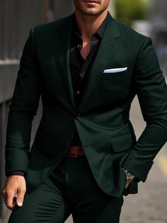 Men Wedding Groom Outfit, Groom Outfit Ideas For Men, Army Green Suit Men Wedding, Green Suit For Man, Forest Green Suit Men Wedding, Dark Colored Suits For Men, Groom Attire No Tie, Men’s Grey Suit Outfit, Men’s Green Formal Suit