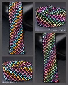 four different images of the same colorful tie