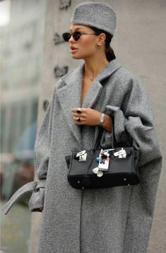 Layering Street Style, Lace Camisole Top, Boucle Coat, Winter Outfit Inspiration, Fall Winter Wardrobe, Fashion Mood Board, Grey Coat, Coat Outfits, Street Style Inspiration