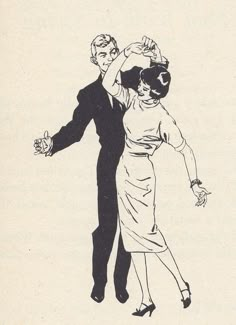 an illustration of a man and woman dancing the charleston swing, with their arms around each other