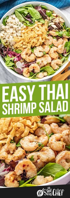 shrimp salad with lettuce and tomatoes in a white bowl