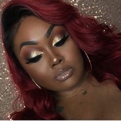 Makeup Looks With Red Hair, Black Goddesses, Makeup Expiration, Quinceanera Stuff, Melanin Makeup, Ombre Lipstick, Woc Makeup, Make Up Designs, Christmas Makeup Look