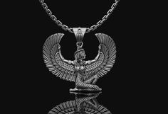 Isis Charm Goddess Of Healing, Winged Goddess, Egypt Jewelry, Egyptian Mythology, Egyptian Jewelry, Silver Wings, Mens Pendant, Unisex Accessories, Pendant Silver