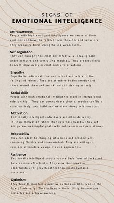 Emotionally intelligent people may excel in areas such as interpersonal relationships, adaptability, resilience, and overall well-being, which are increasingly recognized as crucial components of success in various aspects of life. Do yo have signs of emotional intelligence? Today I Learned, High Emotional Intelligence, Emotionally Intelligent, Mental Health Therapy, Intelligent People, Self Care Bullet Journal, Writing Therapy