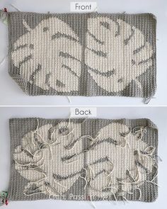 two pictures showing how to sew an elephant rug with the help of sewing threads