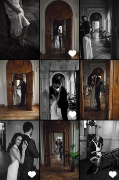 a collage of black and white photos with hearts