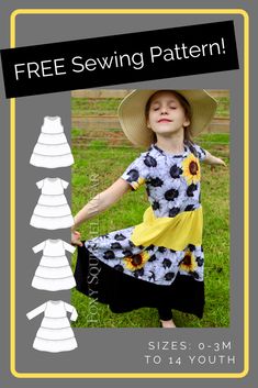 Sewing Patterns For Preteens, Kids Sewing Patterns Free, Jersey Dress Pattern, Tiered Dress Pattern, To Sew Clothes, Girls Dress Pattern Free, Girls Dress Pattern, Toddler Dress Patterns, Dress Sewing Patterns Free