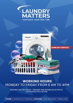 an advertisement for laundry matters with washing supplies