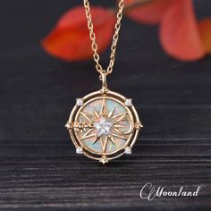 North Star Compass Necklace Yellow Gold Opal Pendant Celestial - Etsy Necklace Pendant Design, Star Fits, Compass Jewelry, Jewelry Drawer, Compass Pendant, Compass Necklace, Atticus